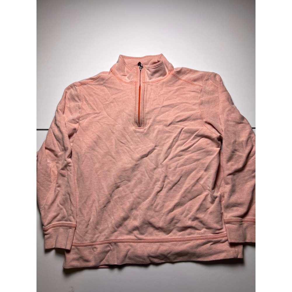 Tommy Bahama Quarter Zip Pullover Mens Medium Peach Pique Knit Coastal Marlin